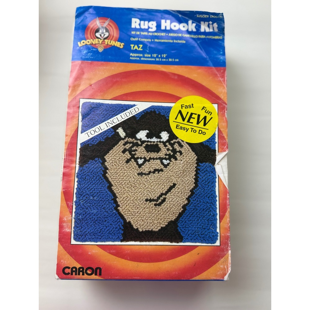 Vintage Caron Looney Tunes Taz Latch Hook Kit 12"x12" Complete